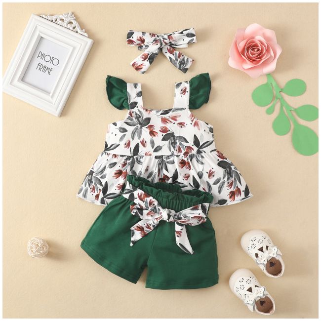 Costumas cu bluzita cu bretelute si pantalonasi scurti verzi (marime disponibila: 6-9 luni (marimea 19 incaltaminte)) mdrz0083-2-de.6-9 luni (marimea 19 incaltaminte)