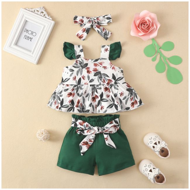 Costumas cu bluzita cu bretelute si pantalonasi scurti verzi (marime disponibila: 6-9 luni (marimea 19 incaltaminte)) mdrz0083-2-de.6-9 luni (marimea 19 incaltaminte)