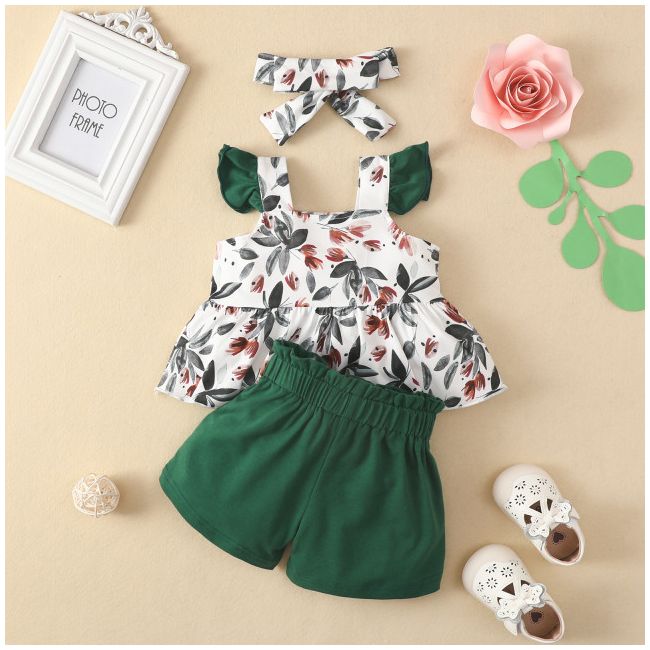 Costumas cu bluzita cu bretelute si pantalonasi scurti verzi (marime disponibila: 6-9 luni (marimea 19 incaltaminte)) mdrz0083-2-de.6-9 luni (marimea 19 incaltaminte)