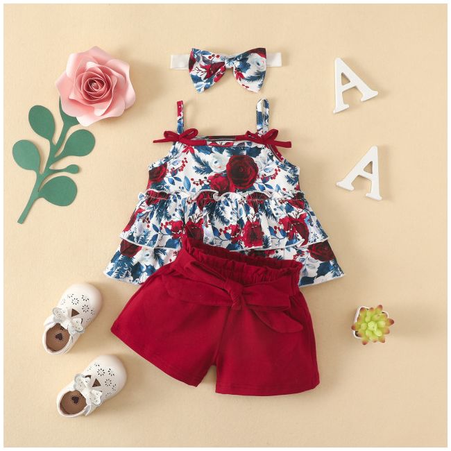 Costumas cu bluzita cu volane si pantalonasi scurti visinii (marime disponibila: 18-24 luni) mbrz020-3-de4.18-24 luni