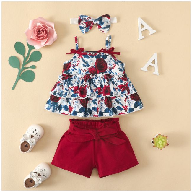 Costumas cu bluzita cu volane si pantalonasi scurti visinii (marime disponibila: 18-24 luni) mbrz020-3-de4.18-24 luni
