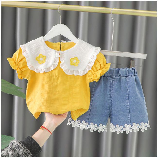Costumas cu bluzita galben mustar si pantalonasi din blugi (marime disponibila: 9-12 luni (marimea 20 incaltaminte)) mdxq1974-1-dg.9-12 luni (marimea 20 incaltaminte)