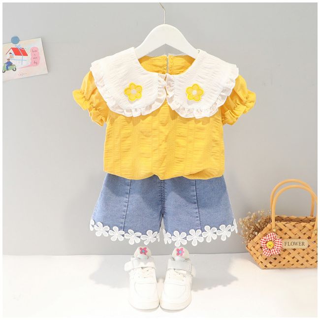 Costumas cu bluzita galben mustar si pantalonasi din blugi (marime disponibila: 9-12 luni (marimea 20 incaltaminte)) mdxq1974-1-dg.9-12 luni (marimea 20 incaltaminte)