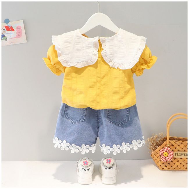 Costumas cu bluzita galben mustar si pantalonasi din blugi (marime disponibila: 9-12 luni (marimea 20 incaltaminte)) mdxq1974-1-dg.9-12 luni (marimea 20 incaltaminte)
