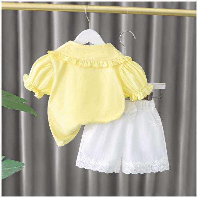 Costumas cu bluzita galbena si pantalonasi scurti albi (marime disponibila: 18-24 luni) lixq1900-2-dg.18-24 luni