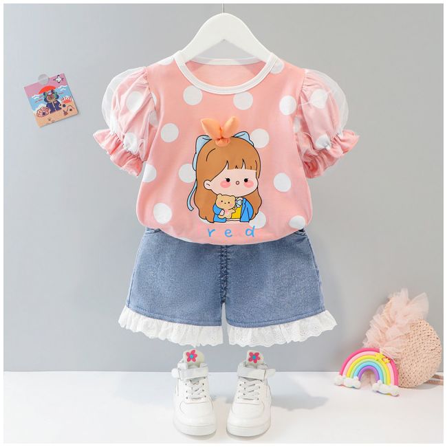 Costumas cu bluzita si pantalonasi scurti - papusica (marime disponibila: 9-12 luni (marimea 20 incaltaminte)) mdxq1893-2-dg.9-12 luni (marimea 20 incaltaminte)