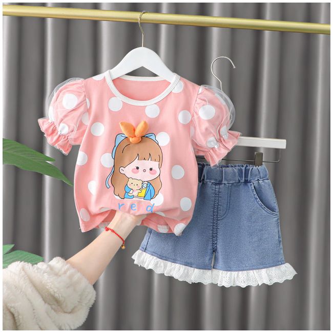 Costumas cu bluzita si pantalonasi scurti - papusica (marime disponibila: 9-12 luni (marimea 20 incaltaminte)) mdxq1893-2-dg.9-12 luni (marimea 20 incaltaminte)