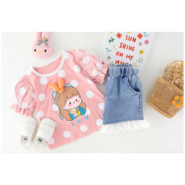 Costumas cu bluzita si pantalonasi scurti - papusica (marime disponibila: 9-12 luni (marimea 20 incaltaminte)) mdxq1893-2-dg.9-12 luni (marimea 20 incaltaminte)