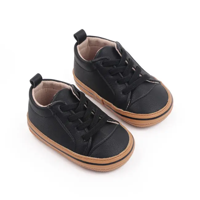 Pantofiori negri cu margini maro pentru baietei (marime disponibila: 3-6 luni (marimea 18 incaltaminte)) mdd2782-1-p13.3-6 luni (marimea 18 incaltaminte)