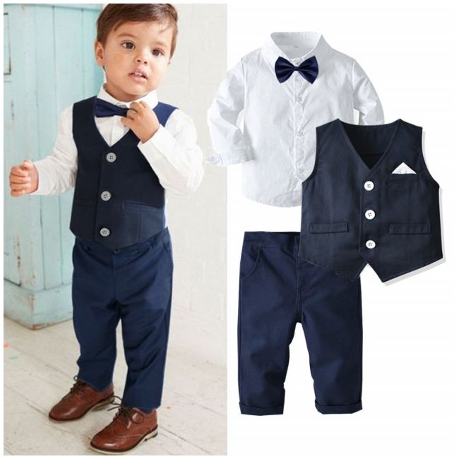 Costum elegant bleumarine cu vestuta si papion ADtzb0910-1-DE2
