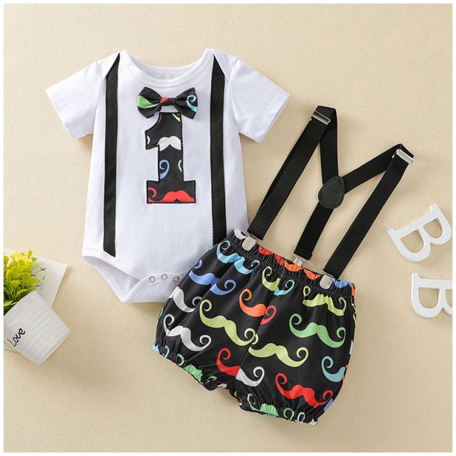 Costumas cu body pentru baietei - mustache (marime disponibila: 0-3 luni) lit0031.0-3 luni