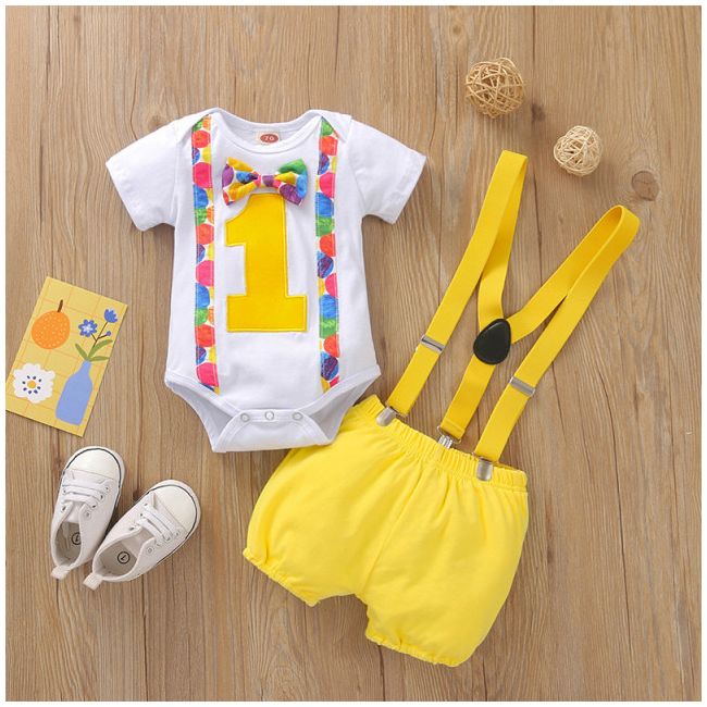 Costumas cu body pentru baietei - yellow party (marime disponibila: 3-6 luni (marimea 18 incaltaminte)) adt0028.3-6 luni (marimea 18 incaltaminte)