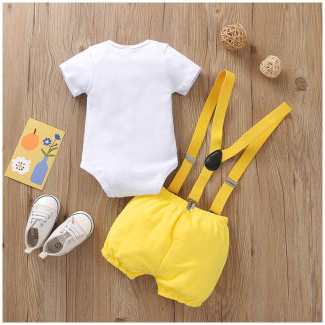 Costumas cu body pentru baietei - yellow party (marime disponibila: 3-6 luni (marimea 18 incaltaminte)) adt0028.3-6 luni (marimea 18 incaltaminte)