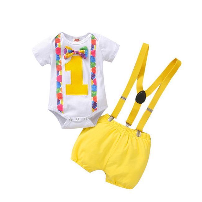 Costumas cu body pentru baietei - yellow party (marime disponibila: 3-6 luni (marimea 18 incaltaminte)) adt0028.3-6 luni (marimea 18 incaltaminte)