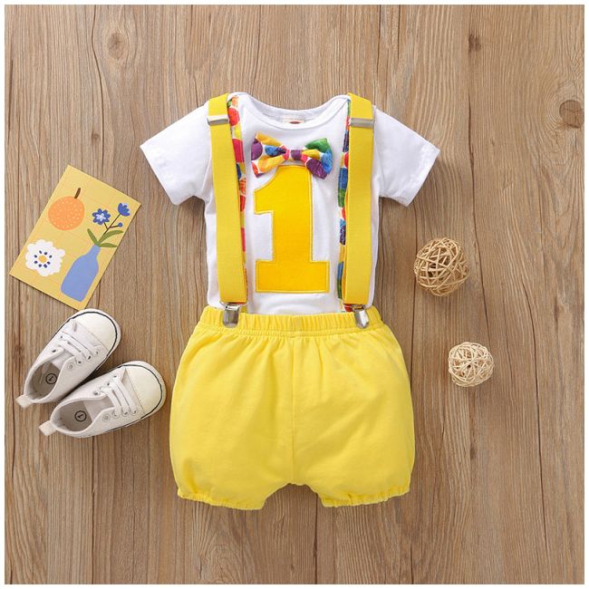 Costumas cu body pentru baietei - yellow party (marime disponibila: 3-6 luni (marimea 18 incaltaminte)) adt0028.3-6 luni (marimea 18 incaltaminte)