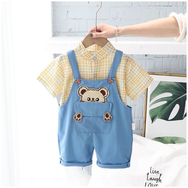 Costumas pentru baietei cu camasuta si salopeta - bear (marime disponibila: 6-9 luni (marimea 19 incaltaminte)) mdxq1952-3-dg.6-9 luni (marimea 19 incaltaminte)