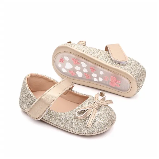 Pantofiori aurii cu sclipici si cu fundita LId2572-p10