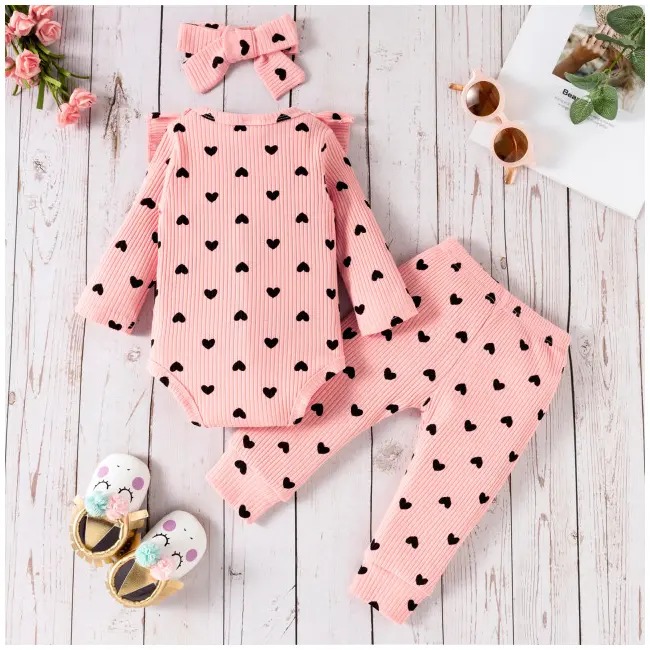 Compleu roz somon cu inimioare pentru fetite (marime disponibila: 6-9 luni (marimea 19 incaltaminte)) lic1209-de.6-9 luni (marimea 19 incaltaminte)