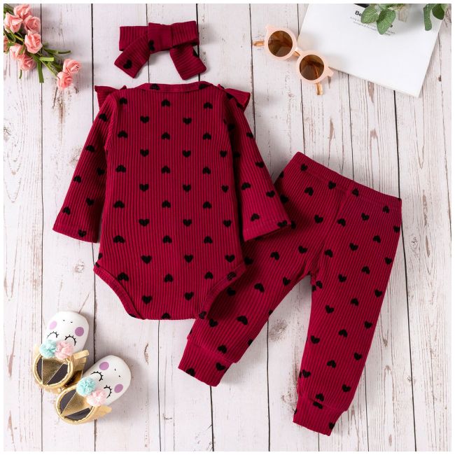 Compleu visiniu cu inimioare pentru fetite (marime disponibila: 9-12 luni (marimea 20 incaltaminte)) lic1209-1-de.9-12 luni (marimea 20 incaltaminte)