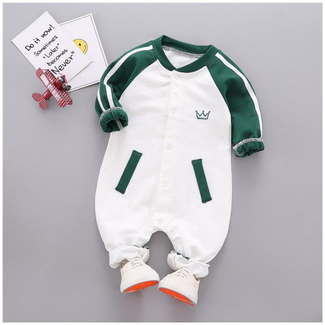 Salopeta alba cu insertie verde pentru baietei (marime disponibila: 9-12 luni (marimea 20 incaltaminte)) adcx266-2-de3.9-12 luni (marimea 20 incaltaminte)