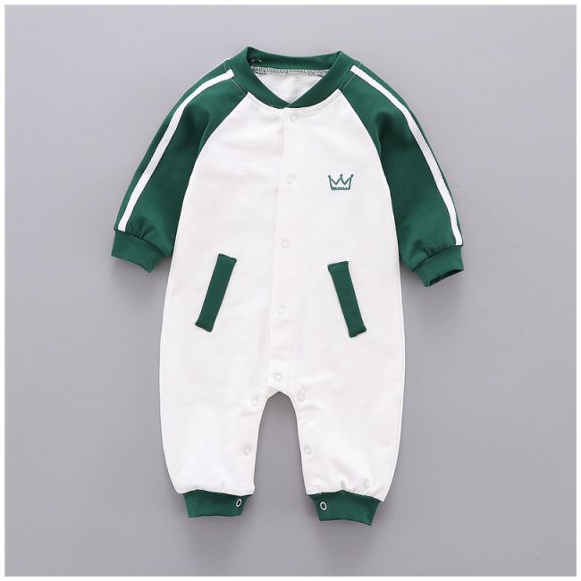 Salopeta alba cu insertie verde pentru baietei (marime disponibila: 9-12 luni (marimea 20 incaltaminte)) adcx266-2-de3.9-12 luni (marimea 20 incaltaminte)