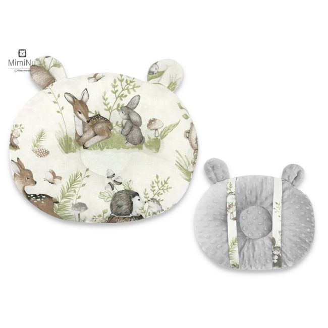 MimiNu - Perna bebelusi Ursulet, Multifunctionala, Cu doua fete, Tesatura pufoasa minky si bumbac, Design, Minky Calm Forest Natural BYN6426972011150