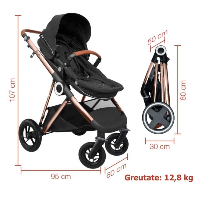 Babygo - carucior 3 in 1 air halime black – cadru gold bbbbgo-76141