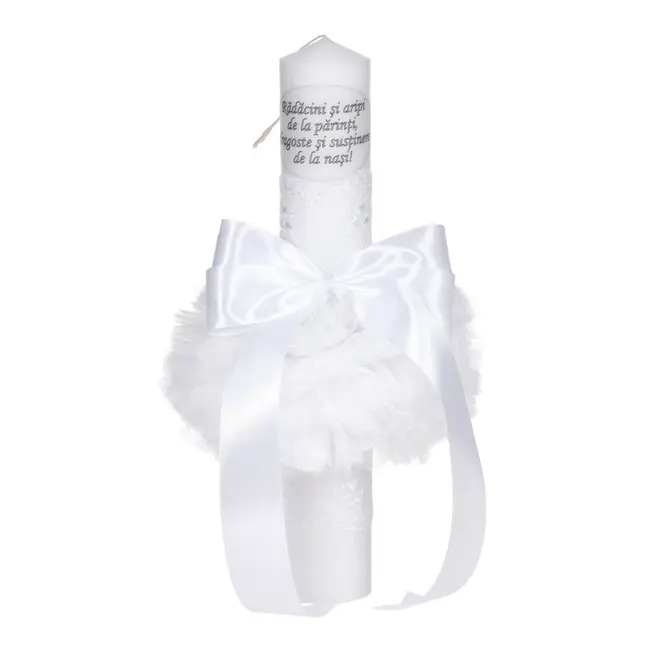 Lumanare botez cu mesaj Unisex cu decor alb fundita si dantela Denikos&reg; C1032 NKO5710