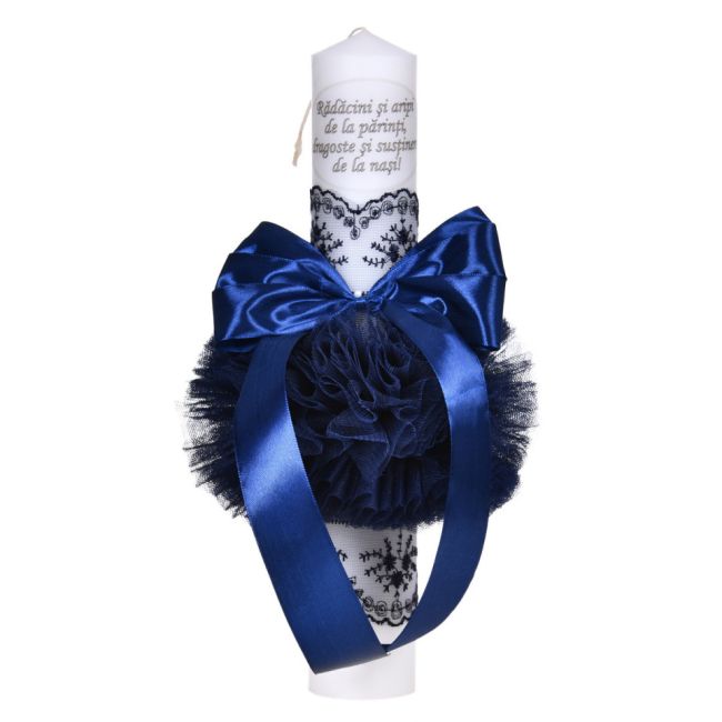 Lumanare botez cu mesaj baietel decor bleumarin, cu fundita si dantela, Denikos® C1036 NKO5714