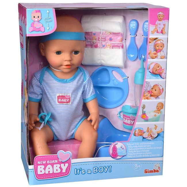 Papusa simba new born baby, baby doll 43 cm cu accesorii albastru hubs105030044