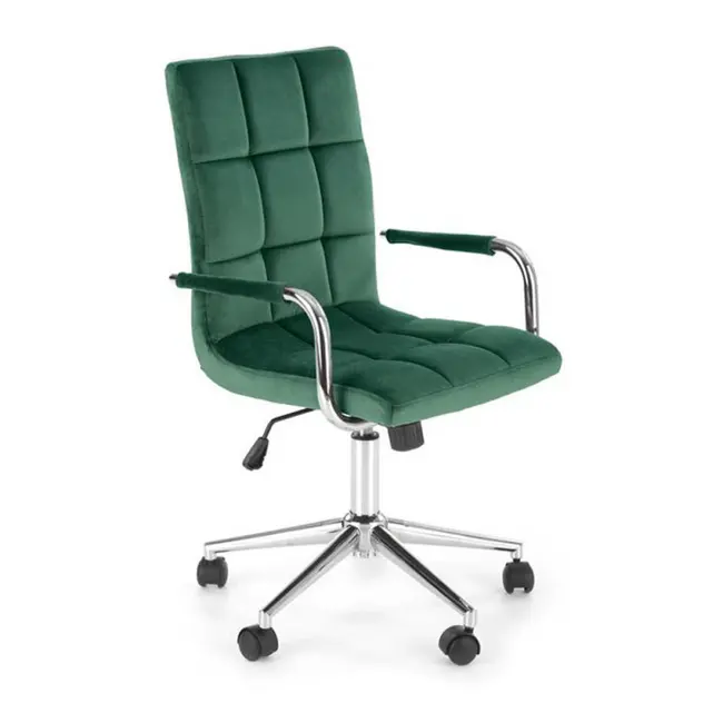 Scaun birou hm gonzo 4, stofa tip catifea, mecanism de balans, cu brate tapitate, cadru cromat, rotatie 360&deg;, 90 kg, verde drm9930