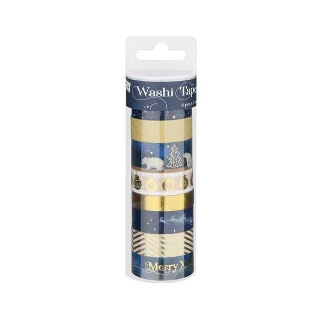 Set 8 role banda adeziva decorativa Wahi Tape Craciun Grafix GR0510KGE BBJGR0510KGE_Albastru/Auriu