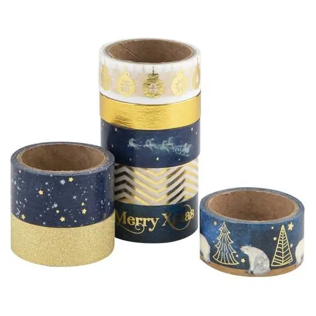 Set 8 role banda adeziva decorativa Wahi Tape Craciun Grafix GR0510KGE BBJGR0510KGE_Albastru/Auriu