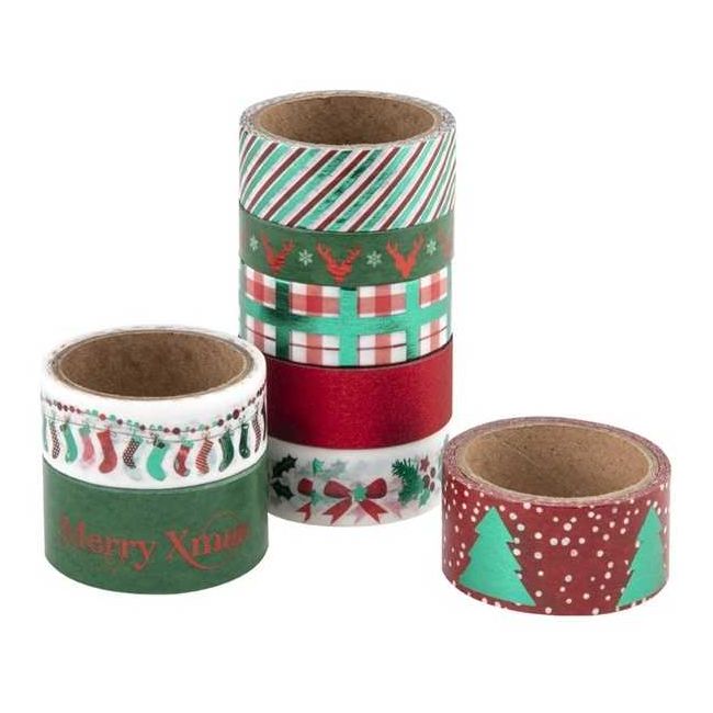 Set 8 role banda adeziva decorativa Wahi Tape Craciun Grafix GR0510KGE BBJGR0510KGE_Verde/Rosu