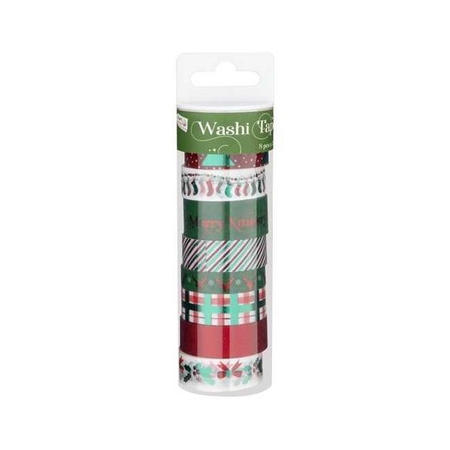Set 8 role banda adeziva decorativa Wahi Tape Craciun Grafix GR0510KGE BBJGR0510KGE_Verde/Rosu