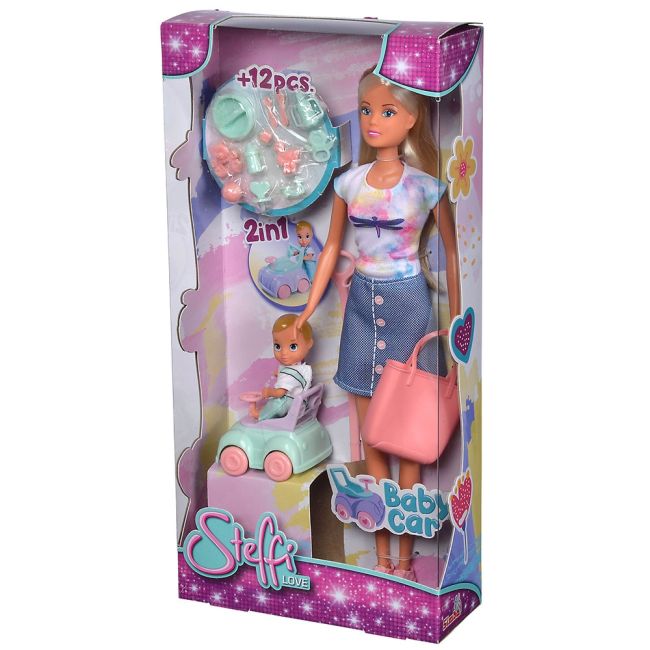 Papusa simba steffi love baby car 29 cm cu figurina si accesorii hubs105733585
