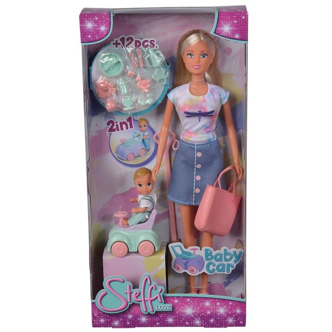 Papusa simba steffi love baby car 29 cm cu figurina si accesorii hubs105733585