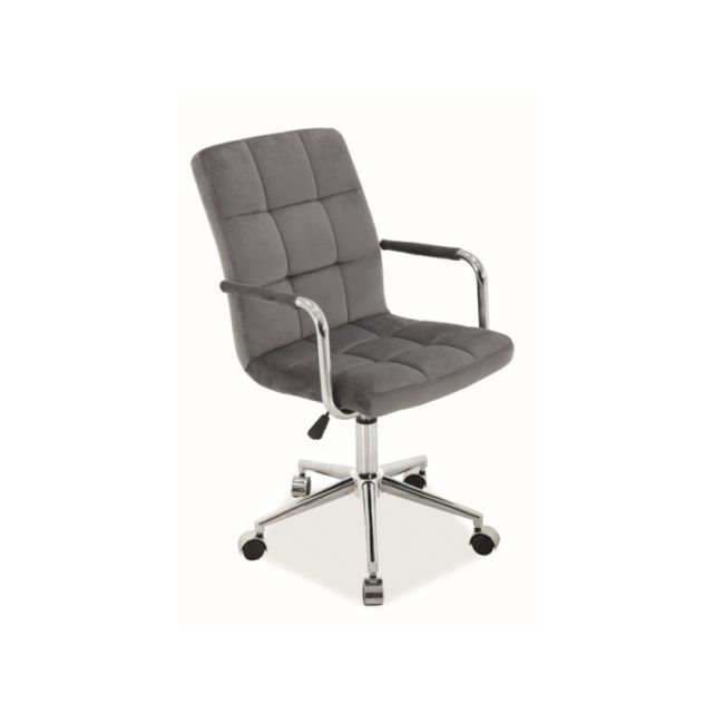 Scaun birou copii velvet sl q022, baza cromata, inaltime reglabila, rotire  360°, cu brate, 90 kg, gri drm9301