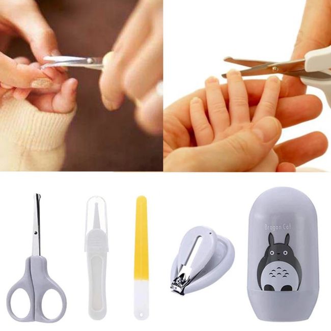 Set 4 piese pentru ingrijirea unghiilor bebelusului (Model: Pisica Gri) JEMsetmani8