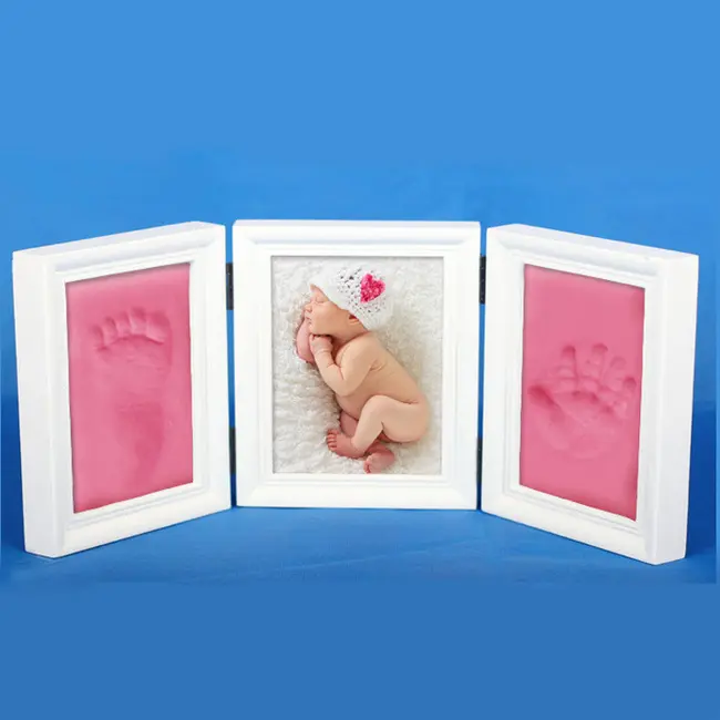 Kit rama foto tripla mobila cu 2 amprente mulaj (Culoare rama: Natur, Culoare kit mulaj: Albastru) JEMdrl-r16