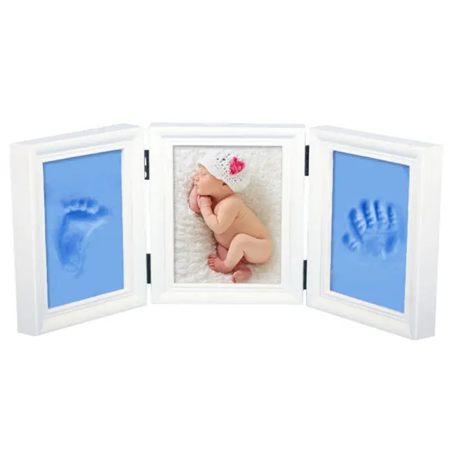 Kit rama foto tripla mobila cu 2 amprente mulaj (Culoare rama: Natur, Culoare kit mulaj: Albastru) JEMdrl-r16