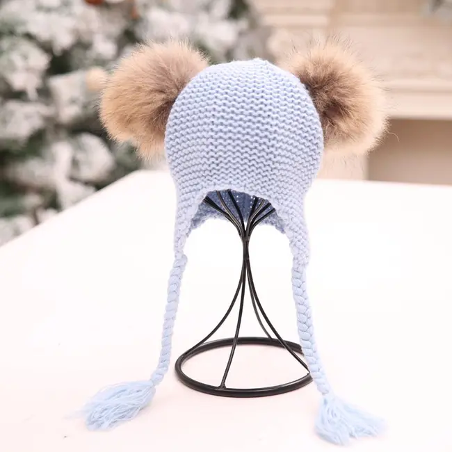 Caciulita Eva cu 2 pampoane (Culoare: Gri) JEMdrl1110