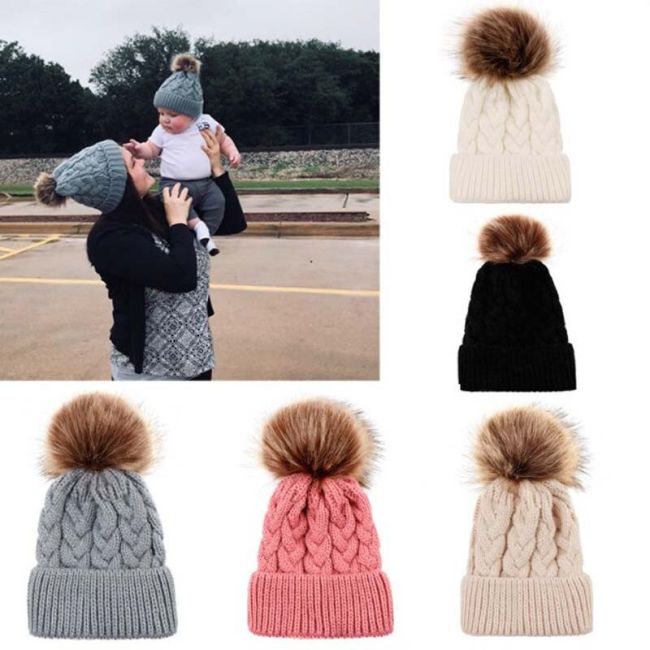 Set caciuli mama copil cu un pampon (Culoare: Alb) JEMdrl1154