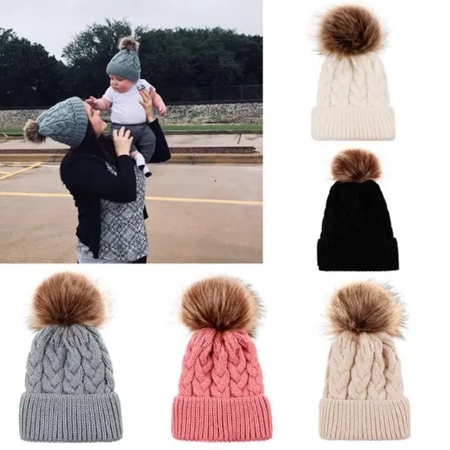 Set caciuli mama copil cu un pampon (Culoare: Alb) JEMdrl1154