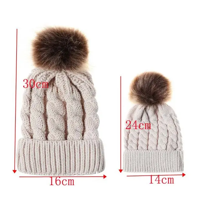 Set caciuli mama copil cu un pampon (Culoare: Alb) JEMdrl1154