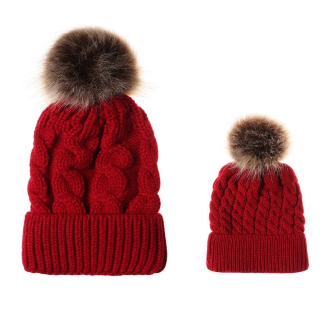 Set caciuli mama copil cu un pampon (Culoare: Alb) JEMdrl1154