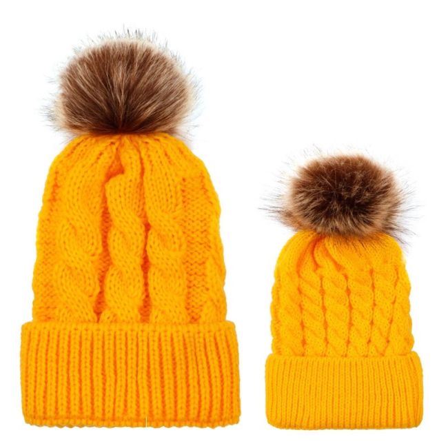 Set caciuli mama copil cu un pampon (Culoare: Alb) JEMdrl1154