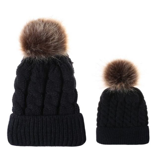 Set caciuli mama copil cu un pampon (Culoare: Negru) JEMdrl1151