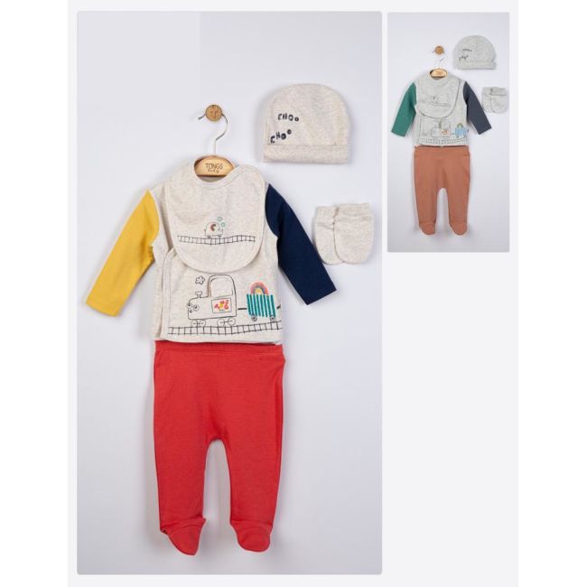 Setul 5 piese nou nascut Choo Choo, Tongs baby (Culoare: Rosu) JEMtgs_4075_2