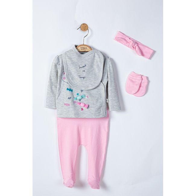 Setul 5 piese nou nascut Sweets, Tongs baby (Culoare: Roz) JEMtgs_4045_1